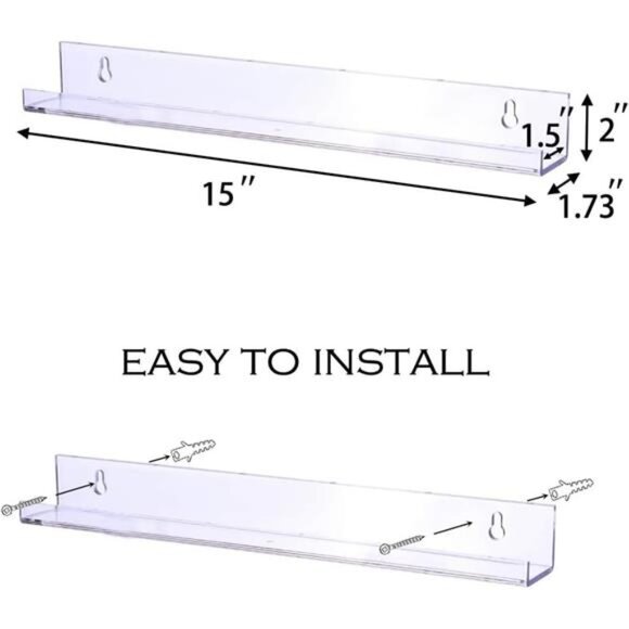 6 Pack 15 Inch Acrylic Invisible Kids Floating Bookshelf for Kids Room,Modern - Picture 3 of 7
